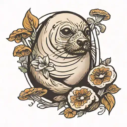 seal with mushrooms tattoo design idea