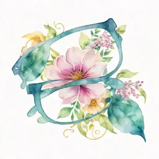 eyeglass with flower bloom tattoo design idea