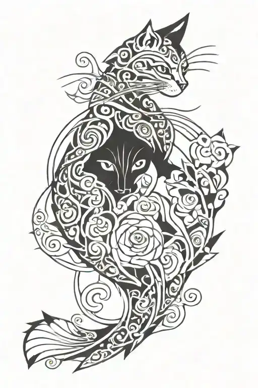 fish tail and cat tattoo design idea