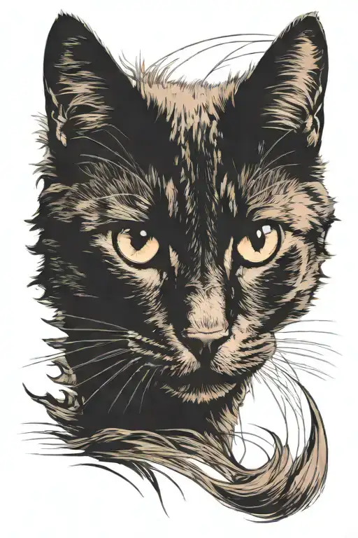 brown eyed cat silhouette tattoo design idea