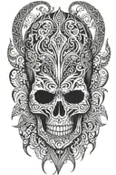 Tribal skull surrounded by tribal patterns tattoo design idea