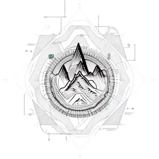 A majestic mountain range intertwined with a circuit board representing programming skills tattoo design idea