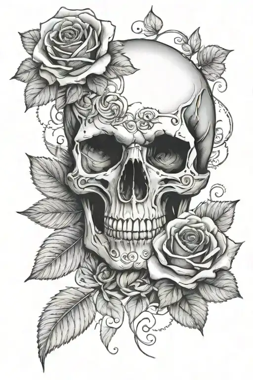 skull and roses wrapped tattoo design idea
