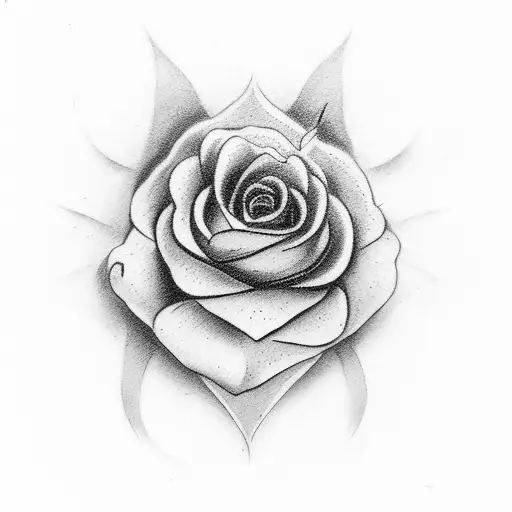 A black-grey tattoo of a flower with a hidden cat silhouette tattoo design idea