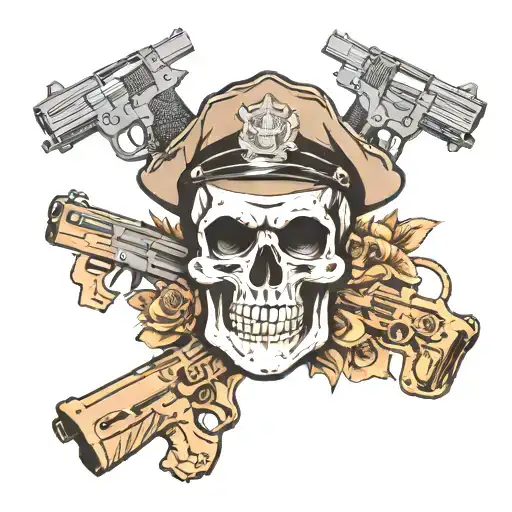 skull headdress police badge with guns  tattoo design idea