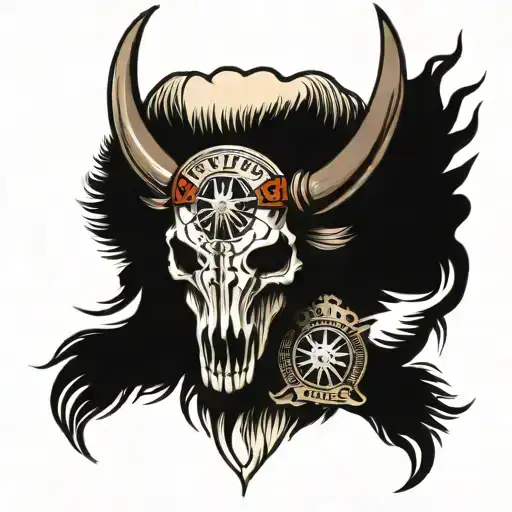 buffalo skull headdress police badge tattoo design idea