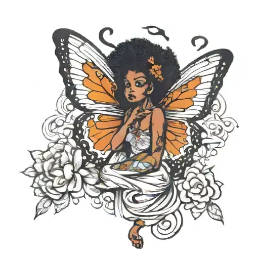butterfly Afro angel  tattoo design idea