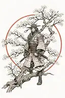 Lonely ronin samurai next to cherry blossom tree with red moon behind him  tattoo design idea
