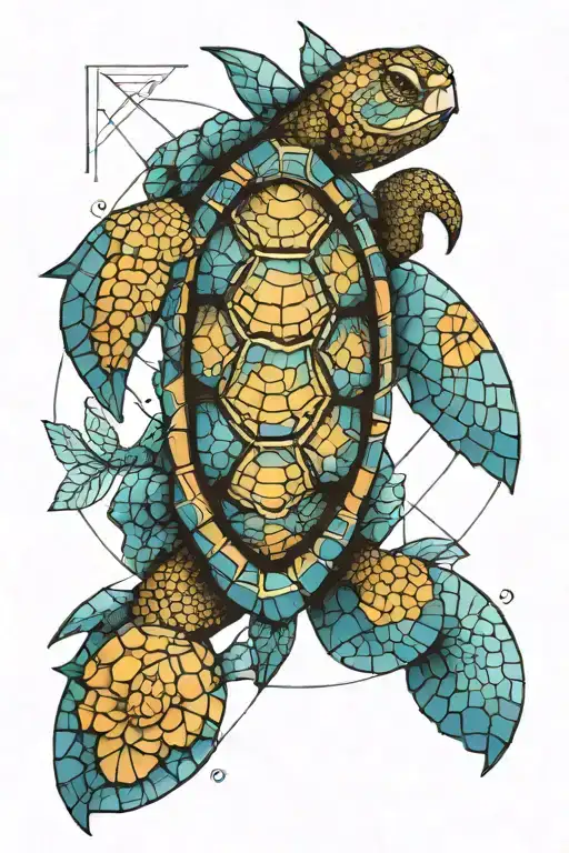 A geometric representation of the Fibonacci sequence incorporating sea turtles tattoo design idea