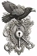 old fashioned key with a semicolon in it with a raven tattoo design idea
