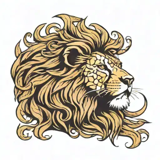 a lion,a dynamic pose, with its mane flowing and its eyes fierce and determined.Surrounding the lion, a laurel wreath tattoo design idea