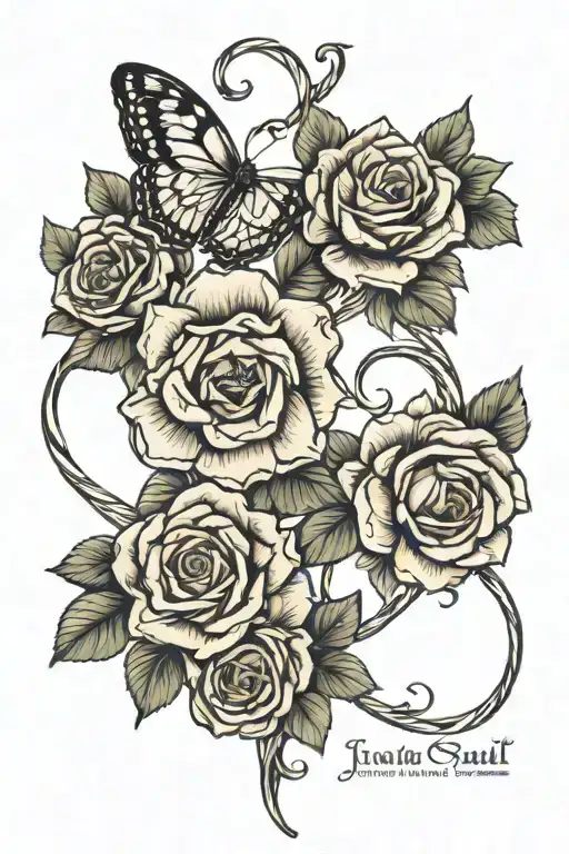 jonquil between 2 roses intertwined tattoo design idea