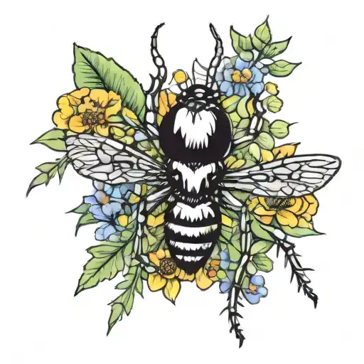 January, April, August, October Birth Flowers With A Jumping Spider, Dragonfly, Ladybug And Praying mantis tattoo design idea