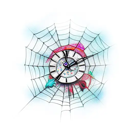 broken clock spider web y2k tattoo design idea