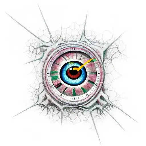 broken clock eye spider web y2k tattoo design idea