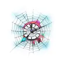 broken clock spider web y2k tattoo design idea