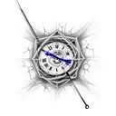 broken clock spider web y2k tattoo design idea