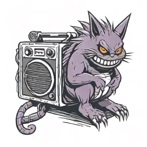 gengar sitting on boom box tattoo design idea