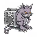 gengar sitting on boom box tattoo design idea