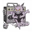 gengar sitting on boom box tattoo design idea