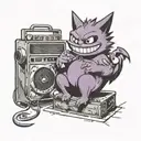 gengar sitting on boom box tattoo design idea