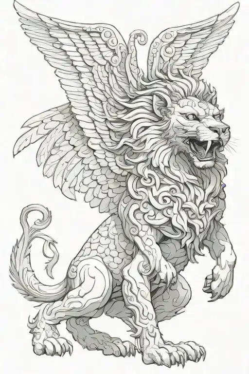 komainu ishtar wings lion  tattoo design idea
