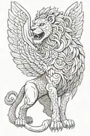 komainu ishtar wings lion  tattoo design idea