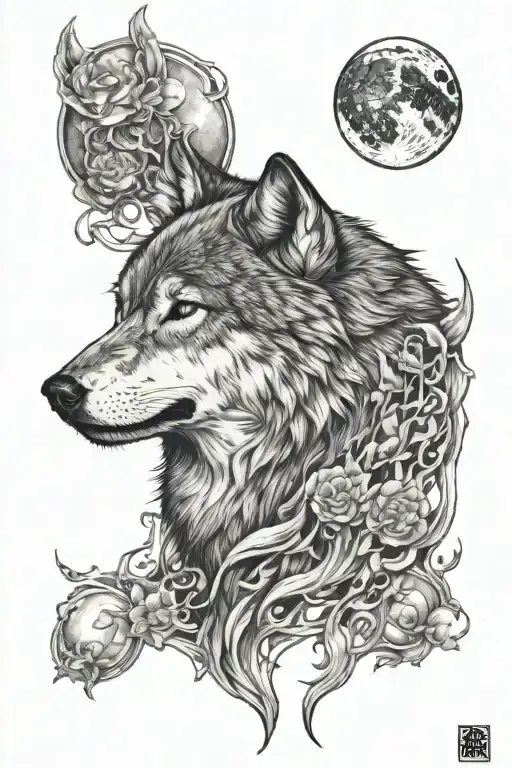 wolf head blood moon fire ice  tattoo design idea