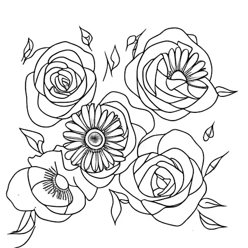 spine tattoo with heathers, daisies and roses tattoo design idea