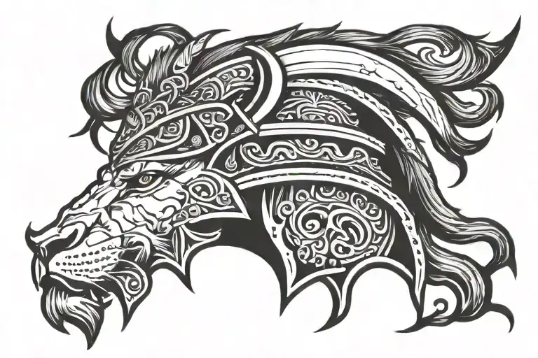 lion head spartan helmet tattoo design idea