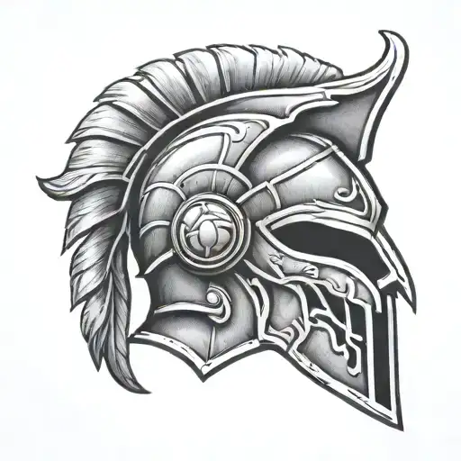 A Spartan helmet under lion head tattoo design idea