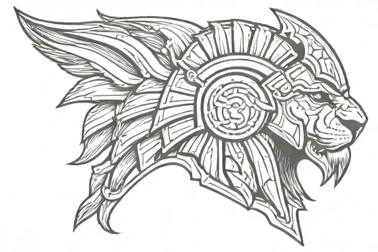 lion head spartan helmet tattoo design idea