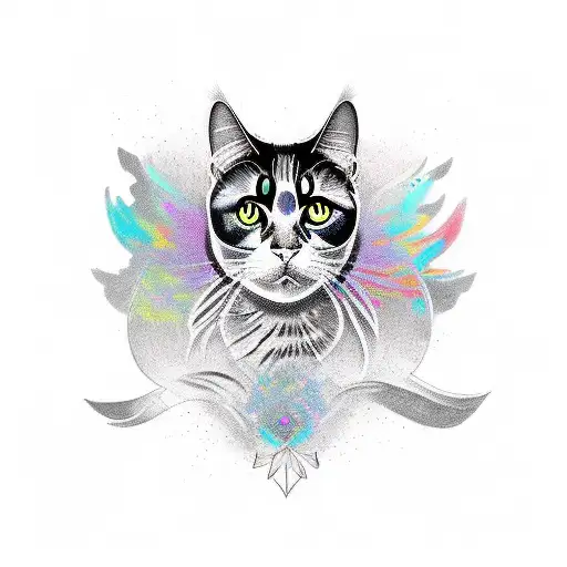 magic black cat  tattoo design idea