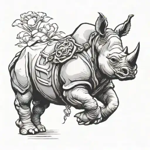 strong rhino charging forward tattoo design idea