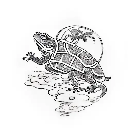 samurai frog riding on turtle back tattoo design idea