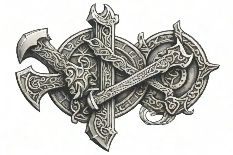 Till Valhalla with Viking Axes Crossing eachother tattoo design idea