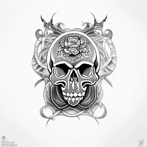 SIDONKU Skull Various Tattoo Doodle White Dagger Snake Ink Pizza