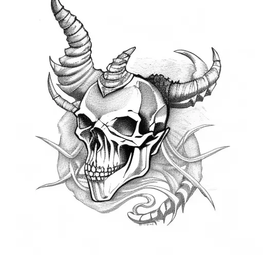 capricorn skulls gothic horror tattoo design idea
