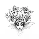 Three sisters holding hands, each with a different flower crown tattoo design idea