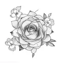 Three sisters holding hands, each with a different flower crown tattoo design idea