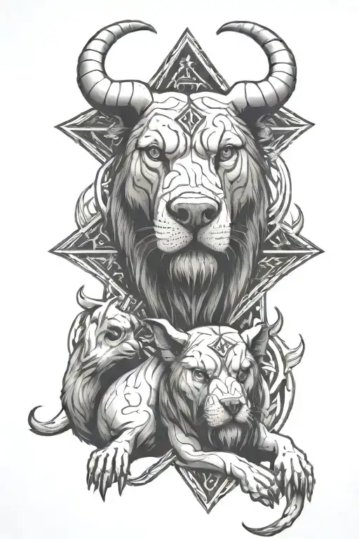 rip dad cross with cerberus head and aquarius zodiac sign tattoo design idea
