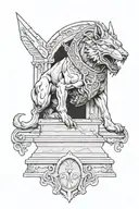 cerberus, spartan warrior guarding a tombstone rip tattoo design idea