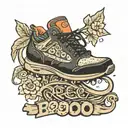 track shoe with the name boo in the middloe tattoo design idea