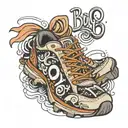 track shoe with the name boo in the middloe tattoo design idea