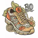 track shoe with the name boo in the middloe tattoo design idea