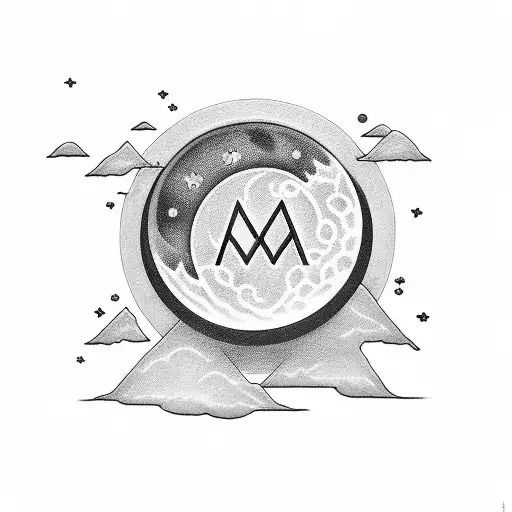 two letters M next to each other with the moon in the background tattoo design idea