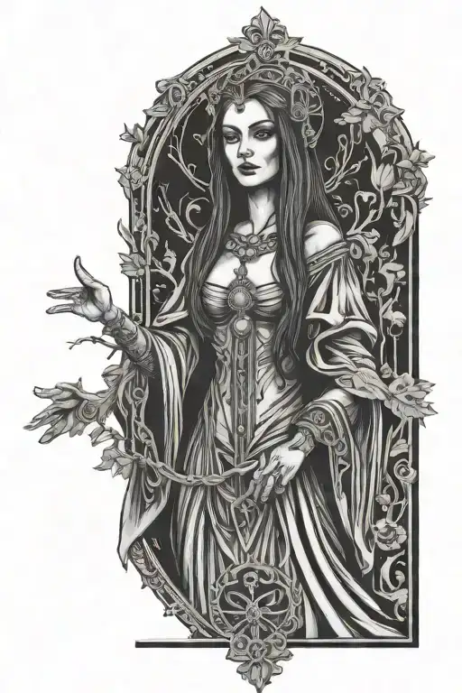 gothic high priestess tarot card design tattoo design idea