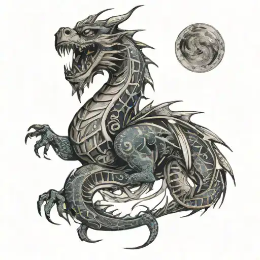 draw me an arm tattoo of a dragon merged with the Mayan calendar   tattoo design idea