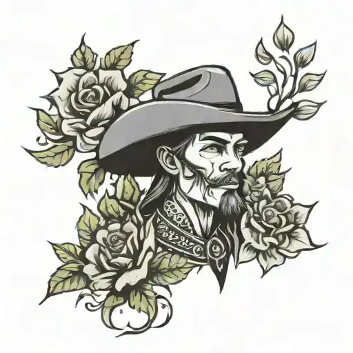 rebel cowboy with coronation flowers  tattoo design idea