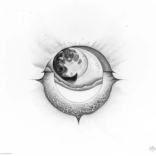 half moon, half sun, fine line, vertical tattoo design idea